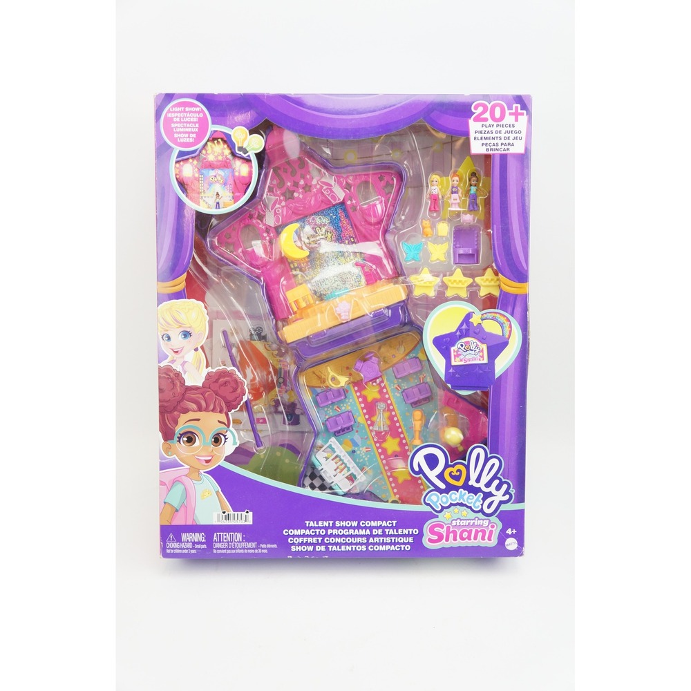 Polly Pocket Talent Show Compact Starring Shani 20+ Pieces Light Show‎ New